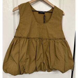 Lumina Women Size M/L Bubble Hem Peplum Sleeveless Tank Top Brown